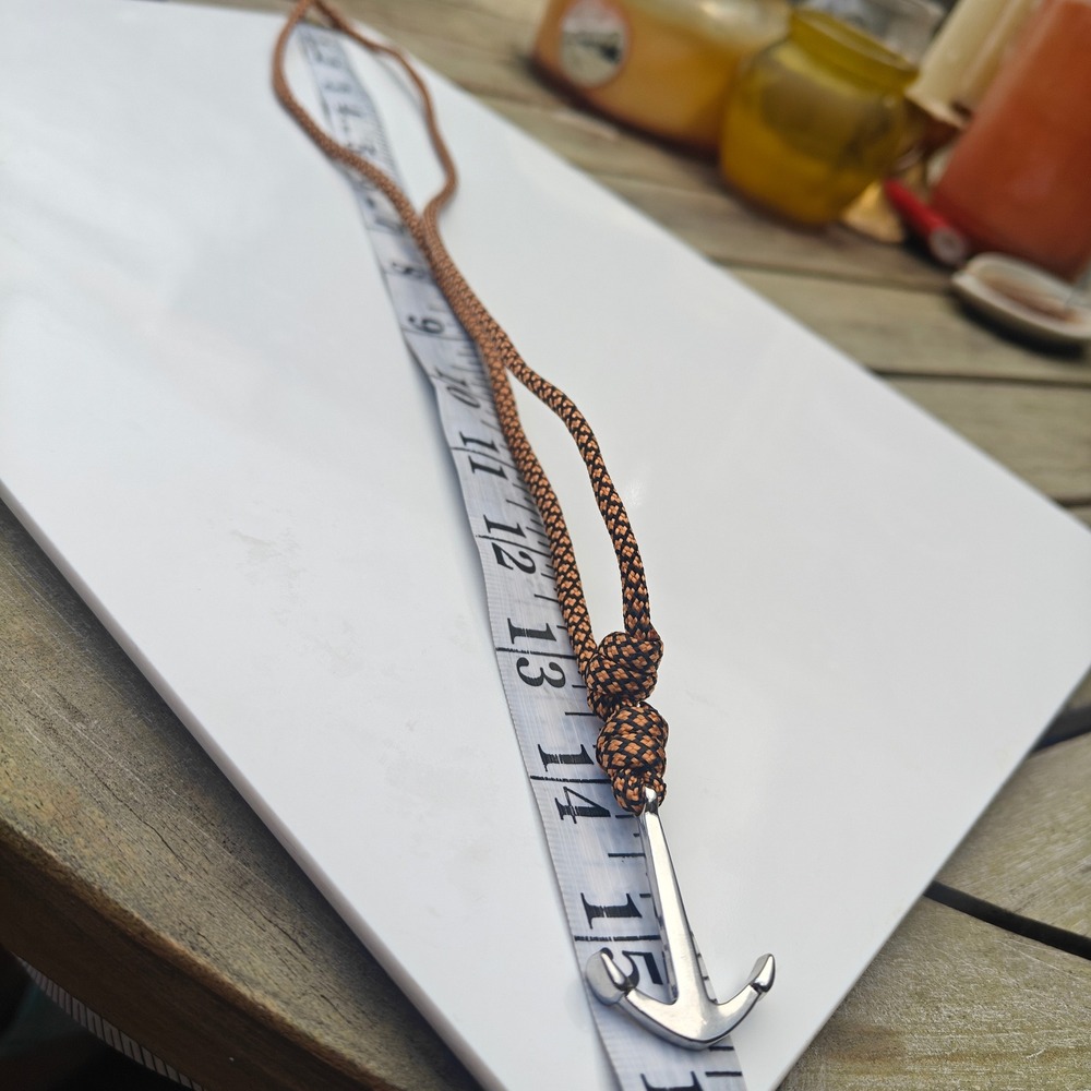 Silver Tone Anchor Pendant Necklace Brown Paracord Cord Nautical Rugged Jewelry - Picture 4 of 4
